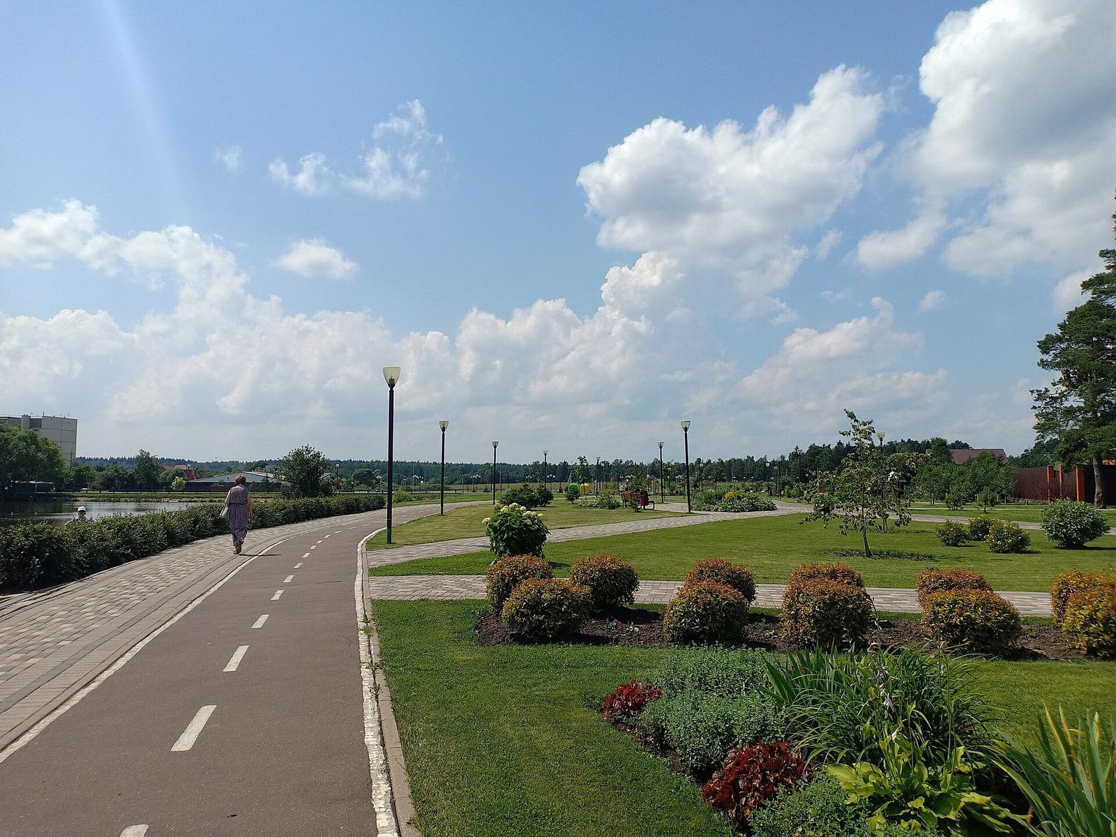 Парк «Сосны» у Яковлевского: прогулочная зона и велодорожка. июль 2020