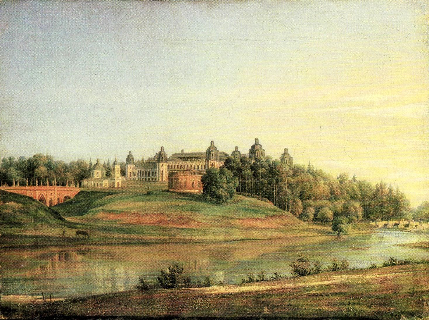Вид Царицына: недостроенный дворец над прудом. Картина В. Аммона. 1836
