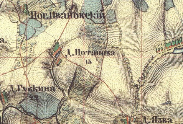 Деревня Потапова на карте Московской губернии 1852 года. 1852